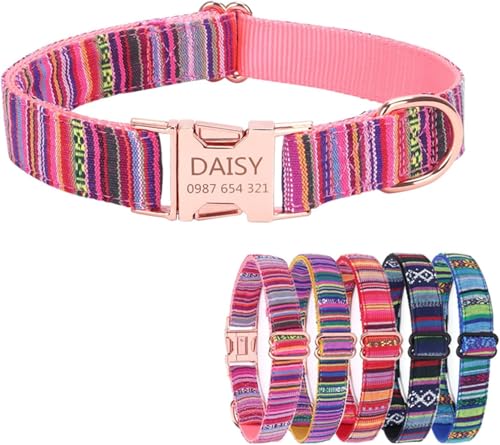Handimake Hundehalsband mit personalisiertem Hundenamen und Telefonnummer, besticktes Nylonhalsband für kleine, mittelgroße und große Hunde, Lasergravur (Lasergravur) von Handimake
