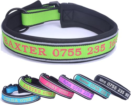 Handimake Hundehalsband mit personalisiertem Hundenamen und Telefonnummer, besticktes Nylonhalsband für kleine, mittelgroße und große Hunde, Lasergravur (Tauchmaterial) von Handimake