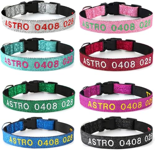 Handimake Hundehalsband mit personalisiertem Hundenamen und Telefonnummer, besticktes Nylonhalsband für kleine, mittelgroße und große Hunde, Lasergravur (glänzendes, reflektierendes Halsband) von Handimake