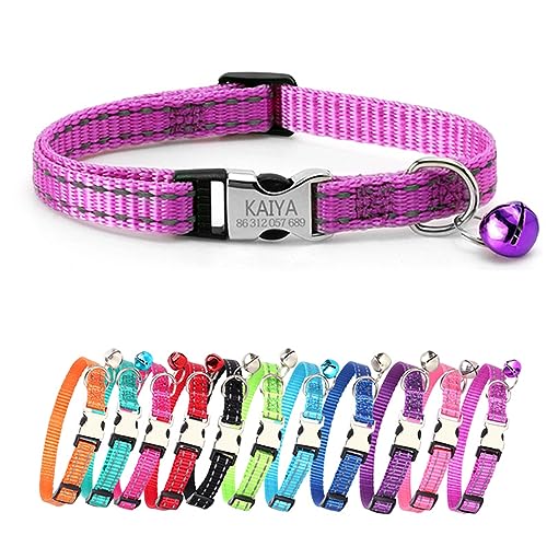 Reflektierendes Katzenhalsband, personalisierbar, mit Namen und Telefon graviert, Nylon-Katzenhalsband, verstellbare Größe und viele Farben sind erhältlich von Handimake