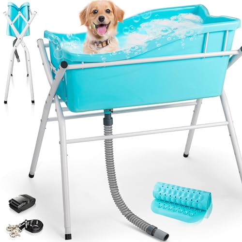 Handnam Haustierwaschstation, tragbare Hundewaschstation, erhöhte, faltbare Hundebadewanne für Dusche und Fellpflege, 4 verstellbare Höhen, Haustierwanne für kleine und mittelgroße Hunde, drinnen und Handnam Haustierwaschstation, tragbare Hundewaschstation, erhöhte, faltbare Hundebadewanne für Dusche und Fellpflege, 4 verstellbare Höhen, Haustierwanne für kleine und mittelgroße Hunde, drinnen und von Handnam