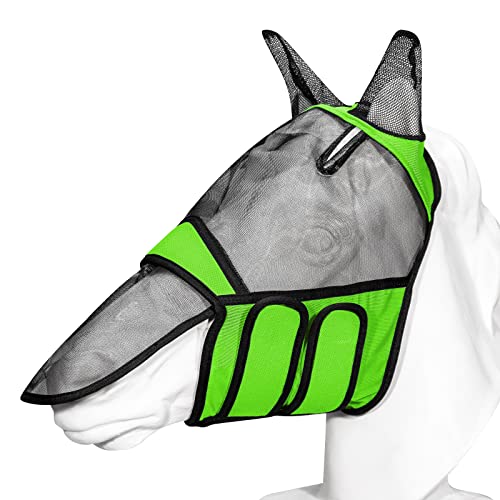 Fliegenmaske für Pferde, Elastizität Lycra Pferdefliegenmaske mit Ohren, UV-Schutz und lange Nase abnehmbare Abdeckung Fliegenmaske, reflektierende Streifen-Design Kuhfliegenmaske, grün mittlere Größe von Handwith