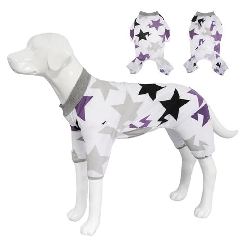 Handwith Hunde-Shirt, 4-beiniger Hunde-Pyjama mit langen Ärmeln, weicher Hundeoverall für mittelgroße und große Hunde (Stern, L) von Handwith