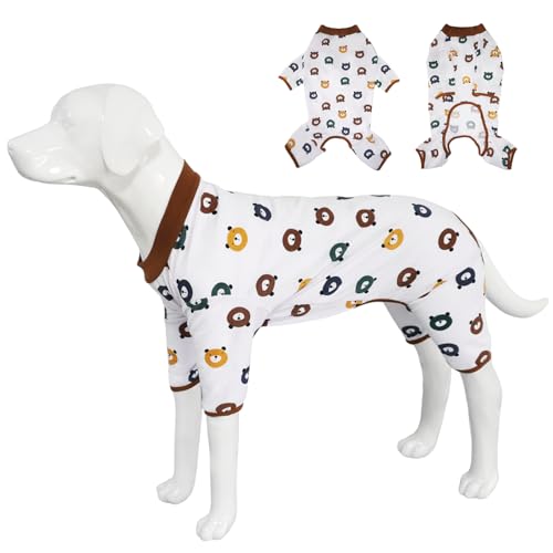 Handwith Hunde-Shirt, Hundeoverall mit langen Ärmeln, weicher Hunde-Pyjama, Haustierkleidung für mittelgroße und große Hunde (Bär, L) von Handwith