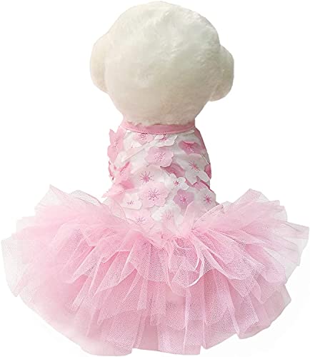 Elegante Spitze Prinzessin Tutu Kleider für Mädchen Hunde Kleidung Cupcake Bekleidung Kleine Katzen Welpen (Blume Pink, Medium) von Hanguin
