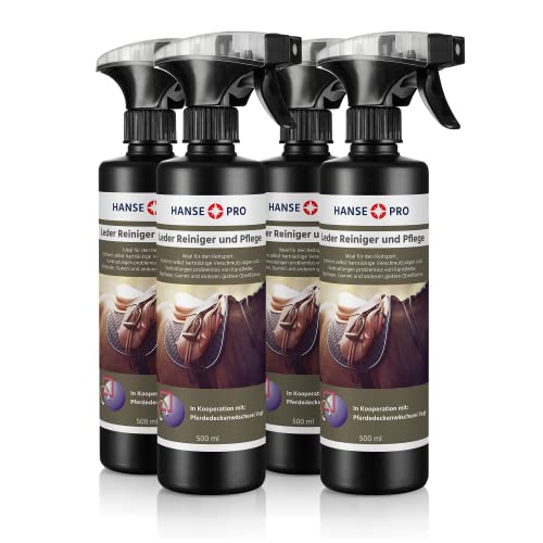 Hanse Pro Leder-Reiniger, 4 x 500 ml I ideal zur Reinigung und Pflege von Leder, Kunstleder und Gummi I praktisches Spray zur Sattel-Pflege I Sattel-Reiniger I REIT-Zubehör I Pferde-Sport von Hanse Pro