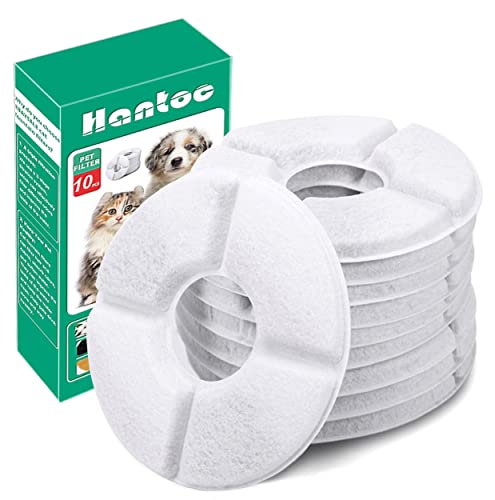 Hantoc 10 Stück Ersatzfilter für Trinkbrunnen, Katzenbrunnen Filter für Katzen und Hunde Cat Fountain Ersatzfilter mit Harz und Aktivkohle 1.6L Rund von Hantoc