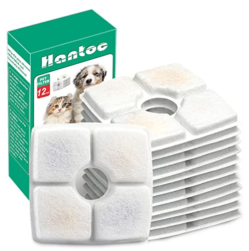 Hantoc 12 Stück Ersatzfilter für Trinkbrunnen, Katzenbrunnen Filter für Katzen und Hunde Cat Fountain Ersatzfilter mit Harz und Aktivkohle 2.5L Quadrat von Hantoc