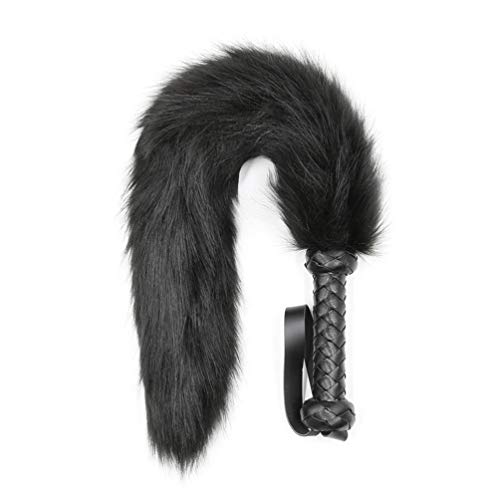 Hanyi Leder Flogger Erotisch Rutschfester Griff Künstliches Fell Flogger Peitsche SM Sexspielzeug für Paare (Schwarz) von Hanyi