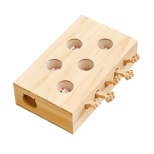 HaoCpetslian Whack-a-mole Interaktives Katzenspielzeug aus Holz (5 Löcher) von HaoCpetslian