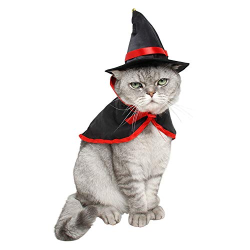 Haodasi Haustier Kostüm 2 Stück Set Vampir Umhang und Zauberer Hut - Halloween Weihnachtsfeiertag Cosplay Kleidung für Katzen Hunde von Haodasi