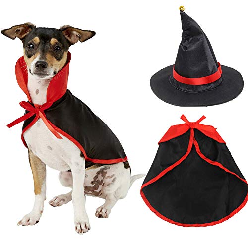 Haodasi Haustier Kostüm 2 Stück Set Vampir Umhang und Zauberer Hut - Halloween Weihnachtsfeiertag Cosplay Kleidung für Katzen Hunde von Haodasi