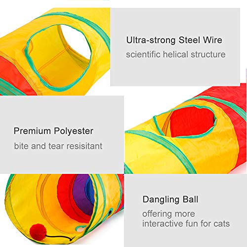 Geklappter Pet -Tube -Katzen Tunnel, Zusammenklappbares Farbenfrohes Kitty Spielrohr, Katze Versteckspielzeug mit Pomponball, Training und Laufen, Starker und Tragbarer Tunnel für Kleine von Haofy