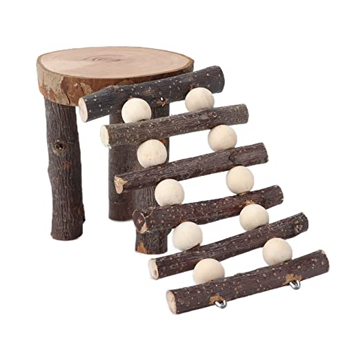 Haofy Holzhamsterspielplatz, Plattformkletterleiter für Haustier -Zwerg -Hamster. Zum Versteck mit Lebensmittelhalter, Sicherem Apfelholz mit Birkenperlen von Haofy