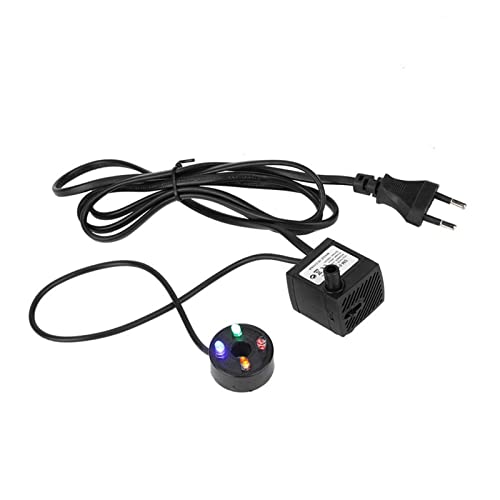 Haofy Kleine Brunnenpumpe, SM-016 2W Tauchwasserpumpen mit 4 Farbenfrohen Lichtern für Aquarium Fischtank Außenwasserbrunnen (Europäische Vorschriften 220-240V) von Haofy
