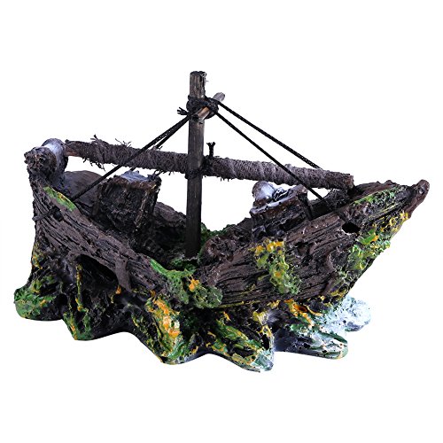 Harz Schiffbruch Ornament Betta Fisch Holz Boot Zubehör für Aquarium Aquarium Dekoration, versunkenes Piratenschiff Thema von Haofy