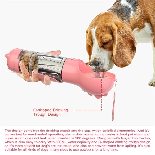 Haustierwasserspender, Tragbare Hundewasserflasche mit Lebensmittelbehälter, O-förmiges Design, Leckschutz, Kotschaufel, Müllsackschlitz Zum Gehen (PINK) von Haofy