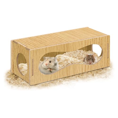 Hamsterversteck aus Holz, Hamstertunnel und Röhren mit drei Löchern, Hamsterzubehör für echte Hamster und Meerschweinchen (groß, zwei Wege) von Haohai