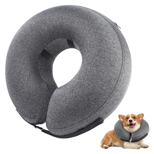 Haoion Hundekegel-Halsband, aufblasbarer Genesungs-Hundekegel nach Operationen, verstellbares aufblasbares Donut-Halsband, Haustier-Genesungshalsband für Hunde und Katzen, Größe L 30,5 - 45,7 cm von Haoion