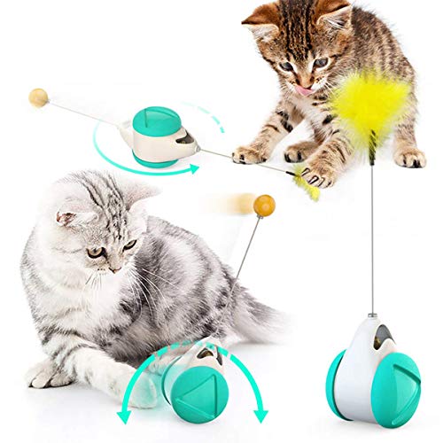 Interaktives Katzenspielzeug Katzenfederspielzeug für Indoor Cat Balance Swing Auto Cat Chase Toys 360 Grad selbstdrehender Ball Katzenminze Haustier Spielzeug für Katzen Unterhaltung (Blau) von Haojie