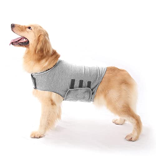 Anti-Angst-Hundejacke Hund Beruhigungsmantel Haustier Stressabbau Hemd Warme Beruhigungsweste Leichte Donner Hund Wickel Hund Angst Jacke (Hellgrau L) von Haokaini