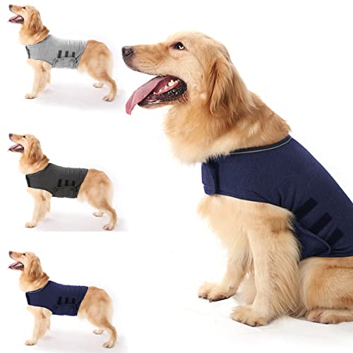 Anti-Angst-Hundejacke Hund Beruhigungsmantel Haustier Stressabbau Hemd Warme Beruhigungsweste Leichte Donner Hund Wickel Hund Angst Jacke (Marineblau L) von Haokaini