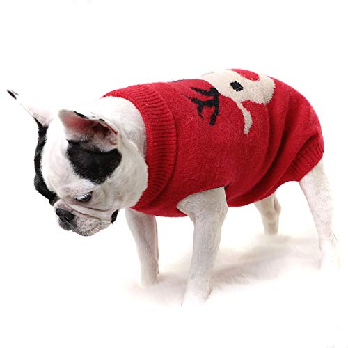 Hund Pullover Haustier Cartoon Rentier Strickwaren Jahr Weihnachten Hund Niedlichen Sweatshirts Haustier Winter Warme Kleidung Mantel Hund Pullover für Kleine Hund Katze (Rot S) von Haokaini