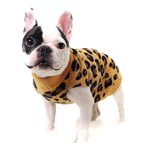 Hund Pullover Haustier Warme Kleidung Hund Gestrickte Wolle Weste Mantel Hund Leopardenmuster Winterpullover Kleidung für Kleine Mittlere Hunde Katze (Gelb S) von Haokaini
