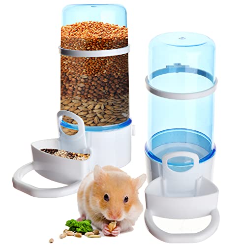 2 Packungen Futterspender und Bewässerung, selbstdosierend, automatischer Hamster-Futterspender, Futter- und Wasserspender-Set, kleine Tiere, Hunde, Katzen, Haustierfutter, für Hunde, Katzen, Haustiere, Tiere, 16 x 14 cm, Blau von Haomian