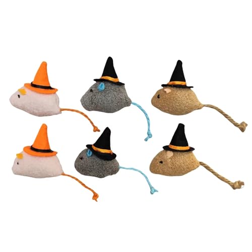 6 Stück Halloween Katzenminze Mäuse Spielzeug mit Hexenhüte - Festliches Plüschmaus-Set für Katzen Perfekt für Halloween Spielzeit - Blaue Ohren 6 Stück Halloween Katzenminze Mäuse Spielzeug mit Hexenhüte - Festliches Plüschmaus-Set für Katzen Perfekt für Halloween Spielzeit - Blaue Ohren von Haourlife