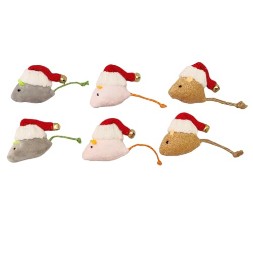 6er-Pack Weihnachts-Katzenminze-Mäuse-Spielzeug – Handgefertigte Häkelmütze mit Glocke, Katzenminze-gefüllte Plüschmäuse für interaktives Spielen und Urlaubsspaß 6er-Pack Weihnachts-Katzenminze-Mäuse-Spielzeug – Handgefertigte Häkelmütze mit Glocke, Katzenminze-gefüllte Plüschmäuse für interaktives Spielen und Urlaubsspaß von Haourlife