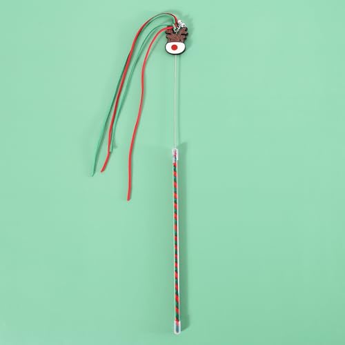 Haourlife Weihnachts-Rentier-Katzenspielzeugstab mit Glocken und Bändern - Interaktiver Katzen-Teaser-Stab für Indoor-Katzen und Kätzchen, langlebiger Draht-Katzenstab für Urlaubsspielzeit von Haourlife