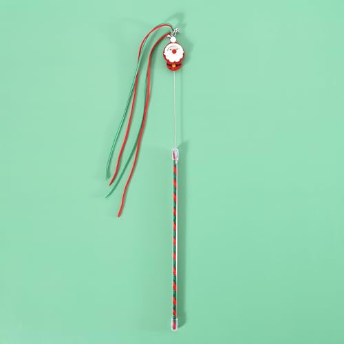 Haourlife Weihnachtsmann Katzenspielzeug Zauberstab mit Glocken und Bändern - Interaktiver Katzenspielzeug Zauberstab für Indoor-Katzen und Kätzchen, langlebiger Draht-Katzenstab für Urlaubsspielzeit von Haourlife