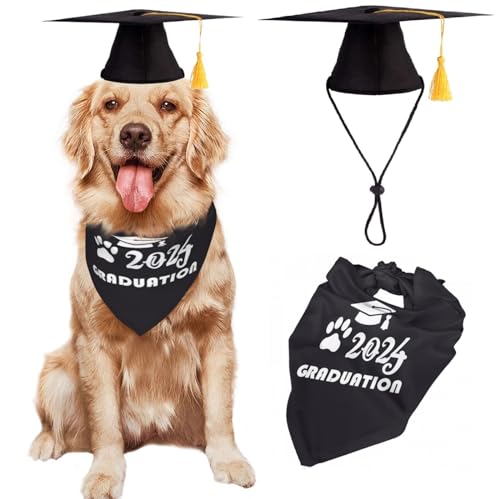 Hunde-Abschlusskappe mit gelber Quaste und Haustier-Abschluss-Bandana-Set, Abschlussfeier, Party, Cosplay, Geschenke – 2024 Abschlussfeier von Haourlife