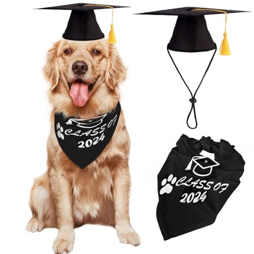 Hunde-Abschlusskappe mit gelber Quaste und Haustier-Abschluss-Bandana-Set, Abschlussfeier, Party, Cosplay, Geschenke – Klasse 2024 von Haourlife