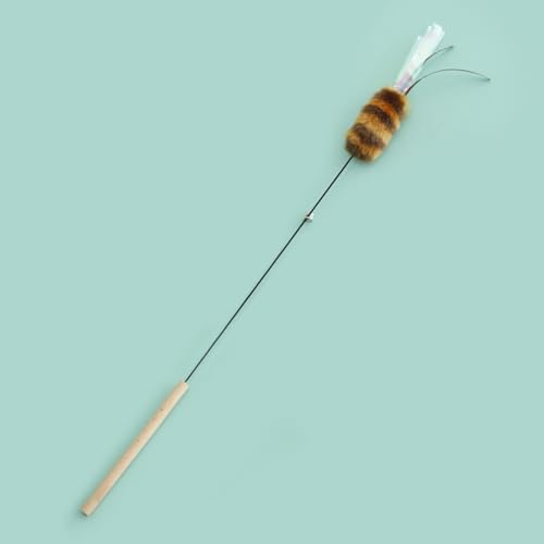 Katzenspielzeug mit Waschbärschwanz, elastischer Stab mit Glocke, bunten Luftschlangen und Holzgriff für die Jagd, Spielzeit Katzenspielzeug mit Waschbärschwanz, elastischer Stab mit Glocke, bunten Luftschlangen und Holzgriff für die Jagd, Spielzeit von Haourlife