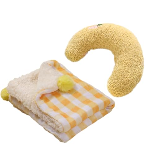 Kleines Kissen für Katzen und Welpen, ultraweich, flauschig, beruhigendes Spielzeug, halber Donut-Kuscheltier zur Gelenkentlastung, Schlafverbesserung, maschinenwaschbar, Decken-Set, Gelb von Haourlife