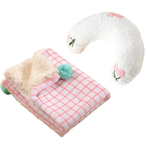 Kleines Kissen für Katzen und Welpen, ultraweich, flauschig, beruhigendes Spielzeug, halber Donut-Kuscheltier zur Gelenkentlastung, Schlafverbesserung, maschinenwaschbar, Decken-Set, Weiß von Haourlife
