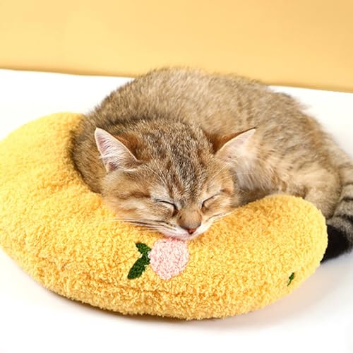 Little Pillow for Cats Puppy Ultra Soft Fluffy Pet Calming Toy Half Donut Cuddler for Joint Relief Sleeping Improve Machine Washable-Yellow von Haourlife