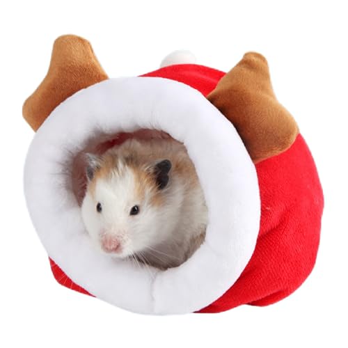 Weihnachten Hirsch Winter Warm Haus Bett Kleintier Versteck Waschbar Käfig Zubehör für Hamster, Maus, Zuckergleiter, Mini Ratte, Baby Maus, Zwerghamster-L von Haourlife