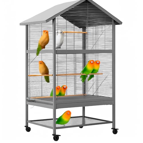 65,7 Zoll GroßEr VogelkäFig, Rollender SittichkäFig, FlugkäFig Mit 4 Metallfutterspendern, Sitzstangen Aus Holz Und Lagerregal 65,7 Zoll GroßEr VogelkäFig, Rollender SittichkäFig, FlugkäFig Mit 4 Metallfutterspendern, Sitzstangen Aus Holz Und Lagerregal von Hapihom