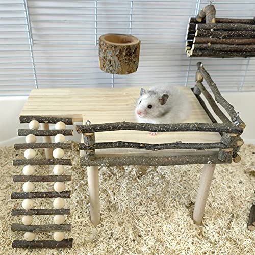 Hamster Plattform, Klettergerüst Aus Holz, Hamster Kletterplattform, Kleiner Haustierspielplatz Mit Baumzweig Zaun, Kauspielzeug Kletterzubehör Für Rennmaus, Eichhörnchen, Ratte, Goldbär - D Hamster Plattform, Klettergerüst Aus Holz, Hamster Kletterplattform, Kleiner Haustierspielplatz Mit Baumzweig Zaun, Kauspielzeug Kletterzubehör Für Rennmaus, Eichhörnchen, Ratte, Goldbär - D von Hapihom