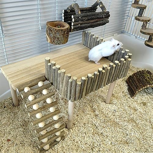 Hamster Plattform, Klettergerüst Aus Holz, Hamster Kletterplattform, Kleiner Haustierspielplatz Mit Baumzweig Zaun, Kauspielzeug Kletterzubehör Für Rennmaus, Eichhörnchen, Ratte, Goldbär - F Hamster Plattform, Klettergerüst Aus Holz, Hamster Kletterplattform, Kleiner Haustierspielplatz Mit Baumzweig Zaun, Kauspielzeug Kletterzubehör Für Rennmaus, Eichhörnchen, Ratte, Goldbär - F von Hapihom