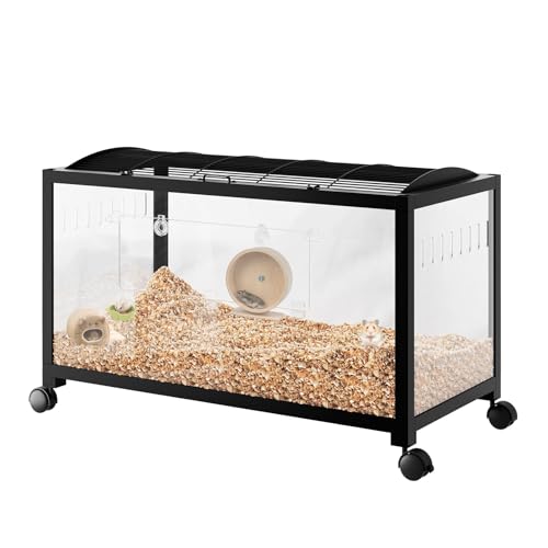 Hamsterkäfig, 360°-Sicht, transparenter Hamsterlebensraum, Kleintierkäfig,belüfteter Mäusekäfig mit Vordertür, Rattenkäfig, tragbares Hamsterhaus für Ratten, Meerschweinchen,96x47x50 cm von Hapihom