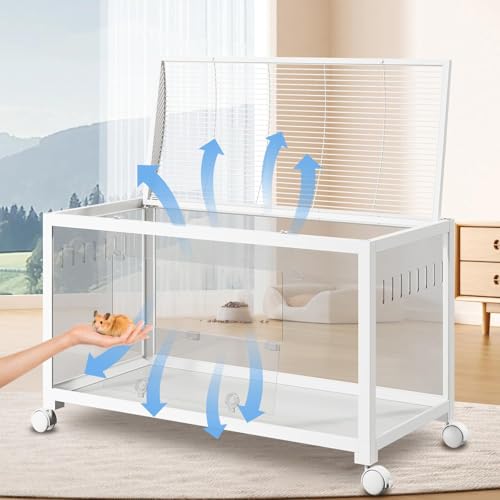 Hamsterkäfig, Metall Rattenkäfig, 360°-Sicht Kleintierkäfig Groß, 97L x 47W x 51H cm Hamstervilla aus Acrylglas, Ausreichende Belüftung transparenter Hamsterlebensraum für Ratten, Meerschweinchen-Weiß Hamsterkäfig, Metall Rattenkäfig, 360°-Sicht Kleintierkäfig Groß, 97L x 47W x 51H cm Hamstervilla aus Acrylglas, Ausreichende Belüftung transparenter Hamsterlebensraum für Ratten, Meerschweinchen-Weiß von Hapihom