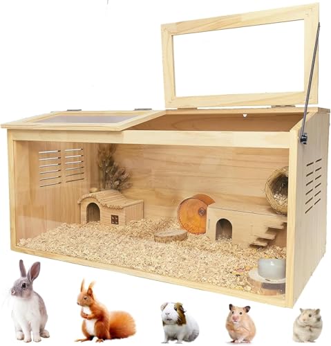 Hamsterkäfig aus Holz, Hamstervilla aus Lindenholz und Acrylglas, Kleintierkäfig mit klappbarem Deckel Schaufenster aus Kunststoffglas, Ausreichende Belüftung Nagerkäfig mit Zubehör 80 x 40 x 40 cm Hamsterkäfig aus Holz, Hamstervilla aus Lindenholz und Acrylglas, Kleintierkäfig mit klappbarem Deckel Schaufenster aus Kunststoffglas, Ausreichende Belüftung Nagerkäfig mit Zubehör 80 x 40 x 40 cm von Hapihom