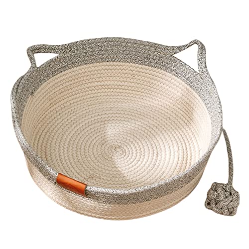 Hapihom Katzenbett-Korbnest mit Katzenballspielzeug, manuelles Rattan-gewebtes Katzennest, Katzenbett, Haus, Katzenkratzbrett für Katzen für Welpen, kleine Hunde, Spielen im Innenbereich, 41,9 cm, mittelgrau von Hapihom