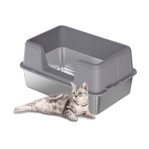 Hapihom Katzentoilette Edelstahl Mit Deckel, Katzenklo Mit Hohen SeitenwäNden Und Antihaftbeschichtung, Mit Anti-Auslaufmatte Und Streuschaufel, Auslaufsicher, Leicht Zu Reinigen 60×40×36.5cm Hapihom Katzentoilette Edelstahl Mit Deckel, Katzenklo Mit Hohen SeitenwäNden Und Antihaftbeschichtung, Mit Anti-Auslaufmatte Und Streuschaufel, Auslaufsicher, Leicht Zu Reinigen 60×40×36.5cm von Hapihom