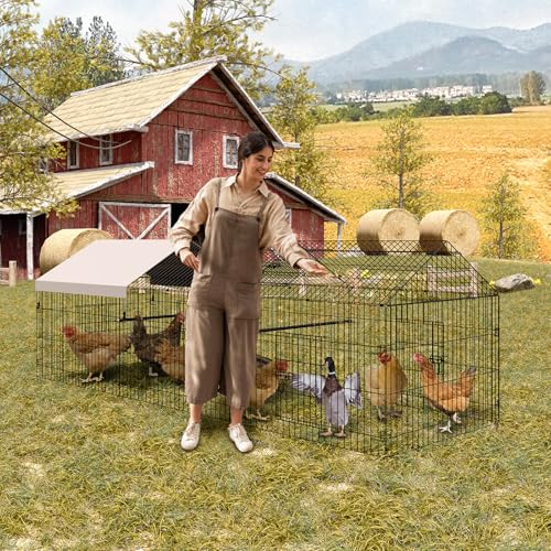 Hühnerstall aus Metall, 3,3x1x1m Großer Freilaufgehege mit Sicherheitsschloss & Wasserdichtes Dachabdeckung, Freigehege mit 4 Türen & 1 Fenster, Hühnerhaus Outdoor für Vogelkäfig & Weitere Kleintiere von Hapihom