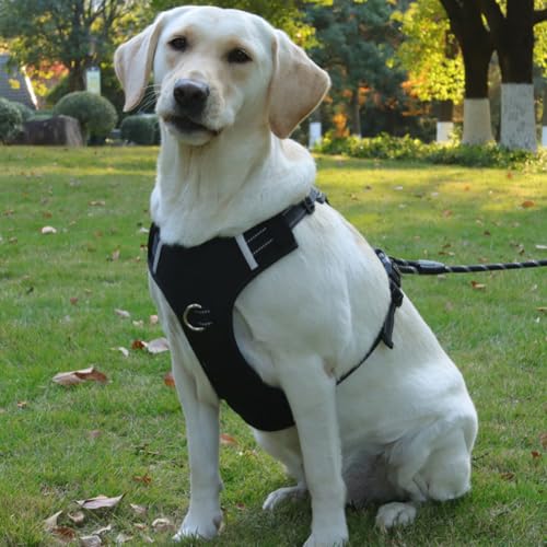 Hundegeschirr für kleine und mittelgroße Hunde, Hundeweste ohne Ziehen, mit reflektierenden Streifen, verstellbar und bequem für einfaches Gehen, Schwarz Schwarz XL One Size von Hapihom